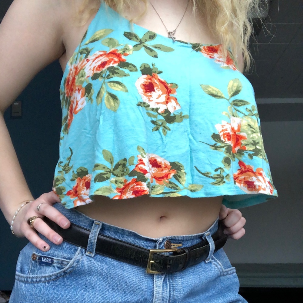 blue floral crop top